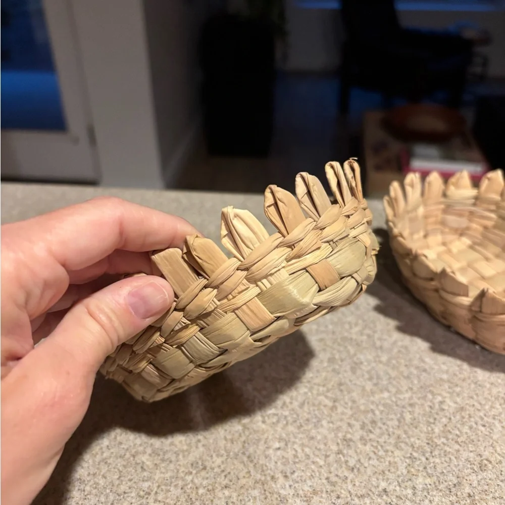 Set of 2 Nesting Natural Woven Decorative Bowls Baskets Catch All